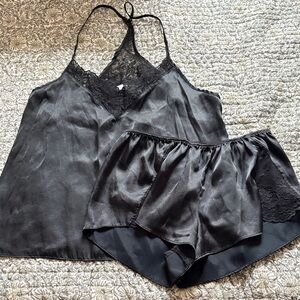 Chic Black Satin Lace Sleepwear Set